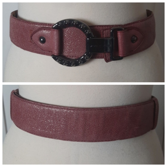 BETSEY JOHNSON Wide Shimmer Belt 2pc Latch Logo Buckle Closure O/S Dusty Rose - Picture 5 of 8